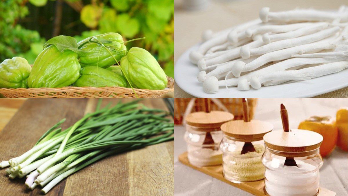 Ingredients for stir-fried chayote with mushrooms