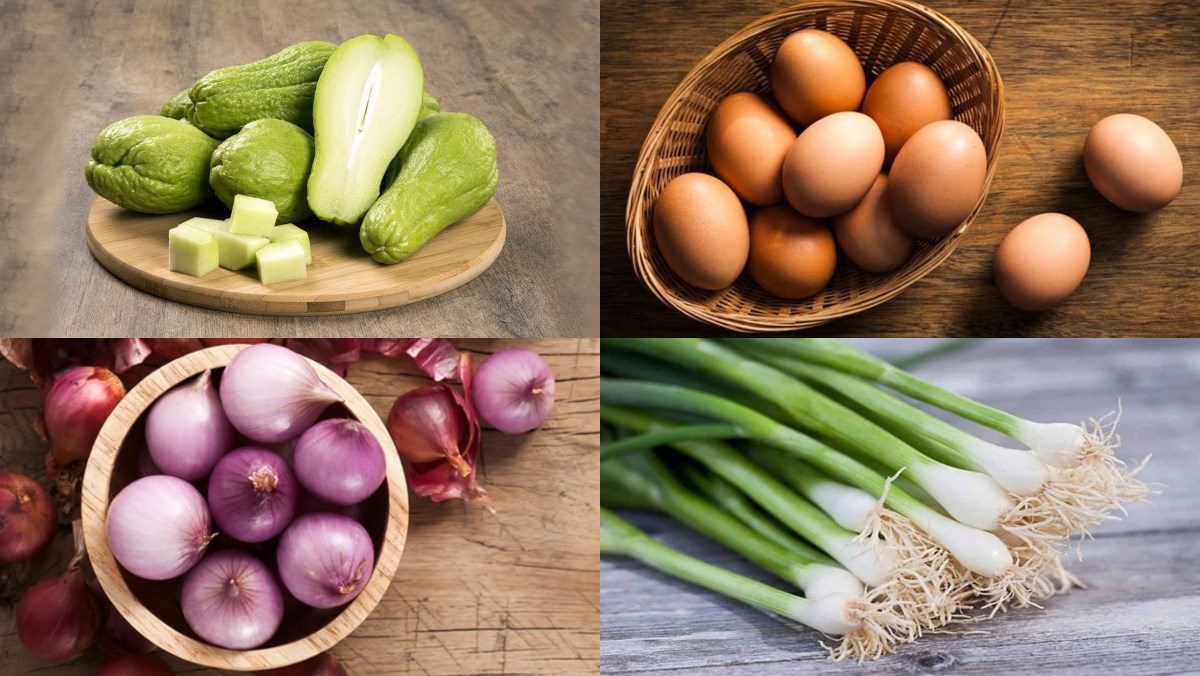 Ingredients for chayote stir-fried with eggs