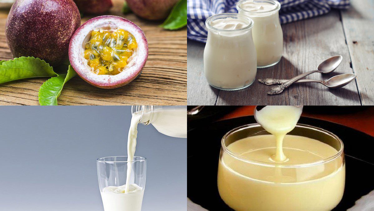 Ingredients for passion fruit yogurt, passion fruit yogurt with aloe vera