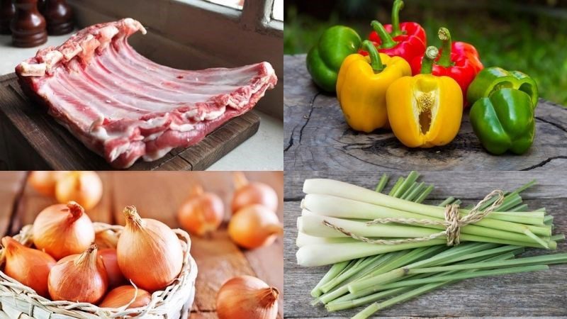 Ingredients for the dish goat ribs stir-fried with bell peppers