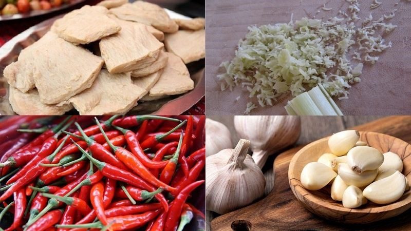 Ingredients for the dish of fried vegetarian ribs with lemongrass and chili