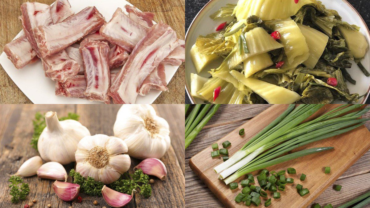 Ingredients for stir-fried ribs with pickled mustard greens