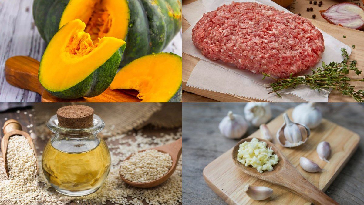 Ingredients for pumpkin soup with pork