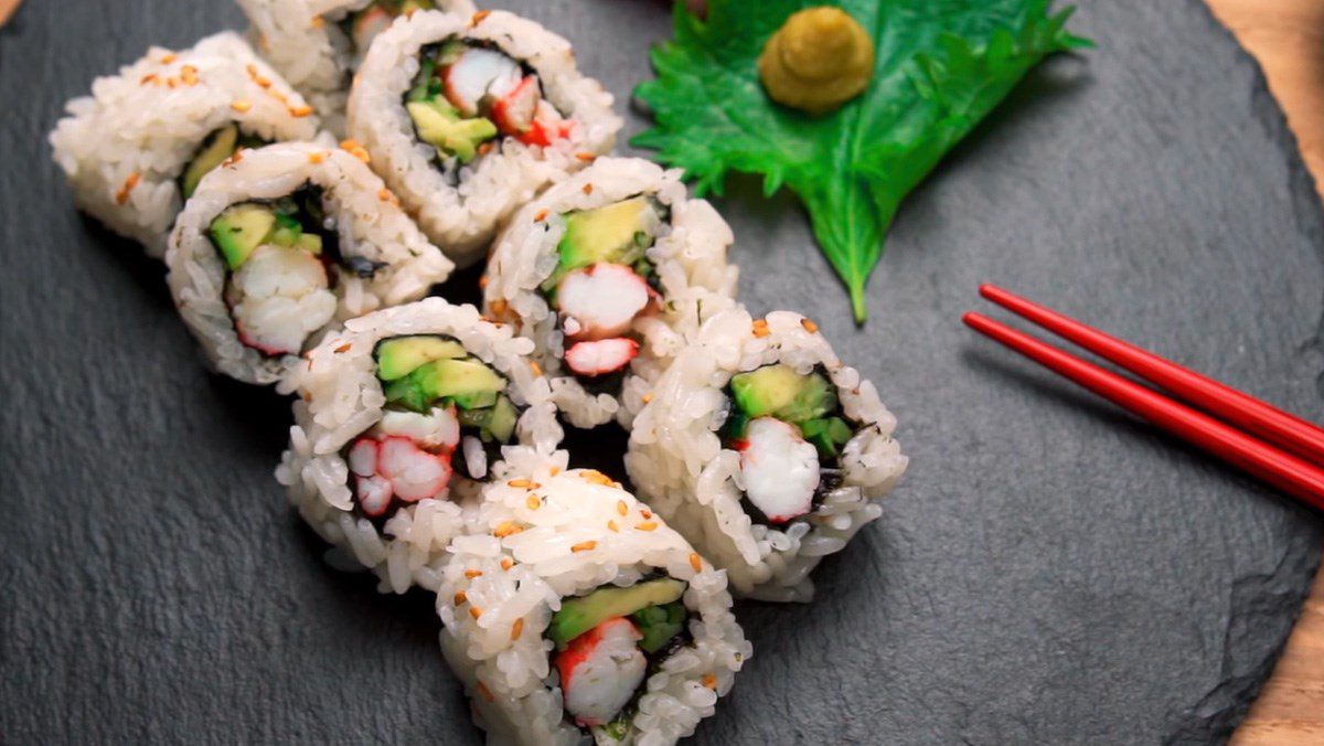 Soft avocado crab stick sushi