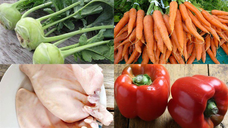 Ingredients for the dish 2 ways to make cabbage and carrot salad with pig's ear