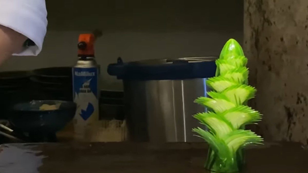 Shaping a Christmas tree from a cucumber