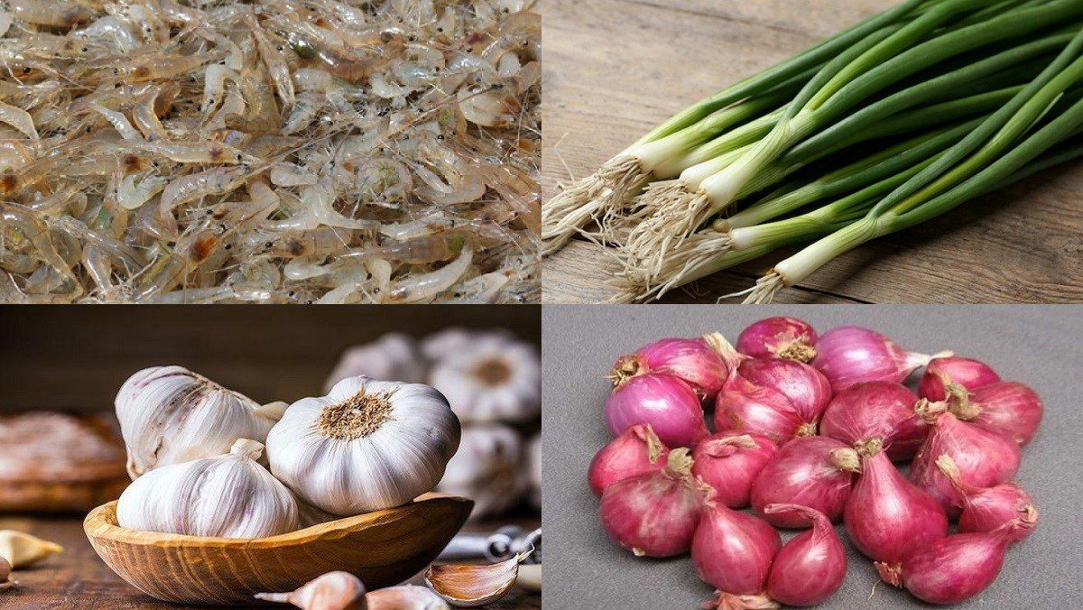 Ingredients for the dish of sweet and salty fried shrimp