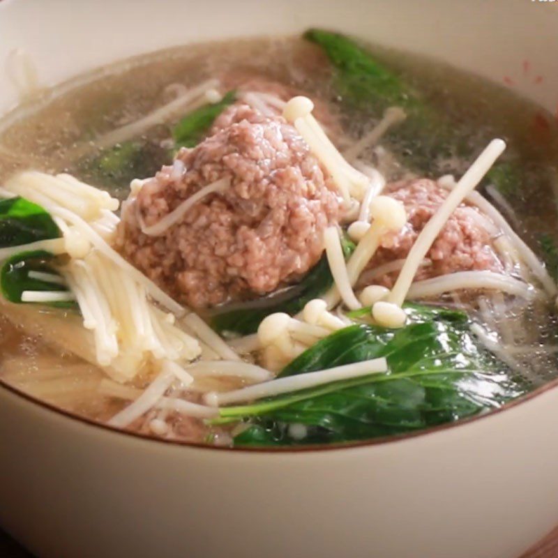 Step 5 Final product Beef ball soup with enoki mushrooms