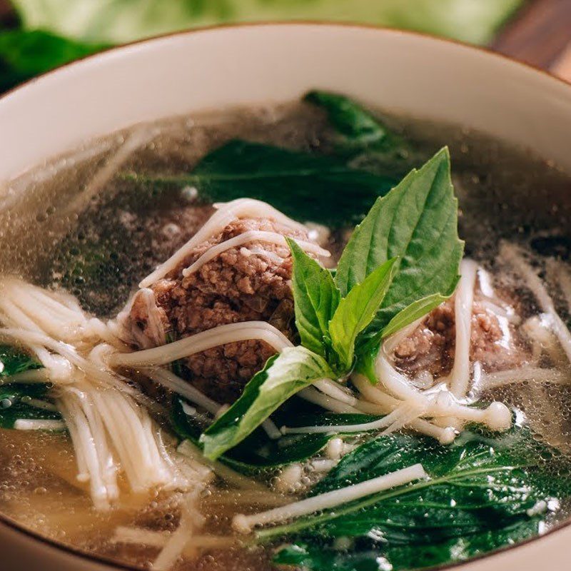 Step 5 Final product Beef ball soup with enoki mushrooms