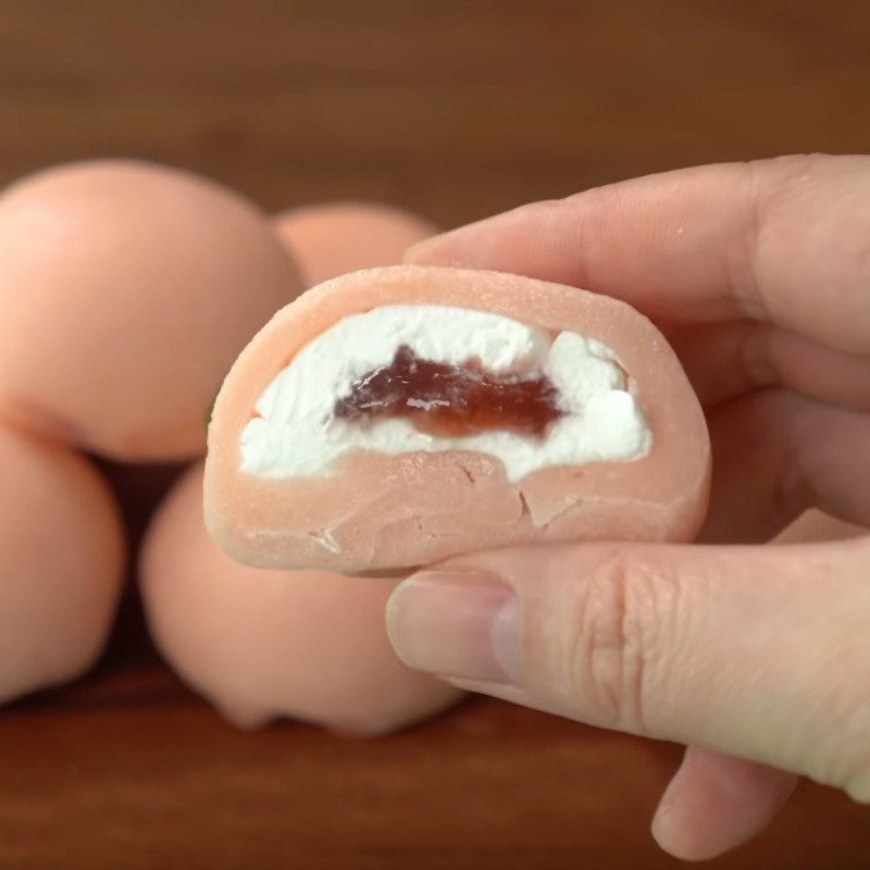 Step 6 Final Product Korean sticky rice cake with strawberry yogurt filling made in the microwave