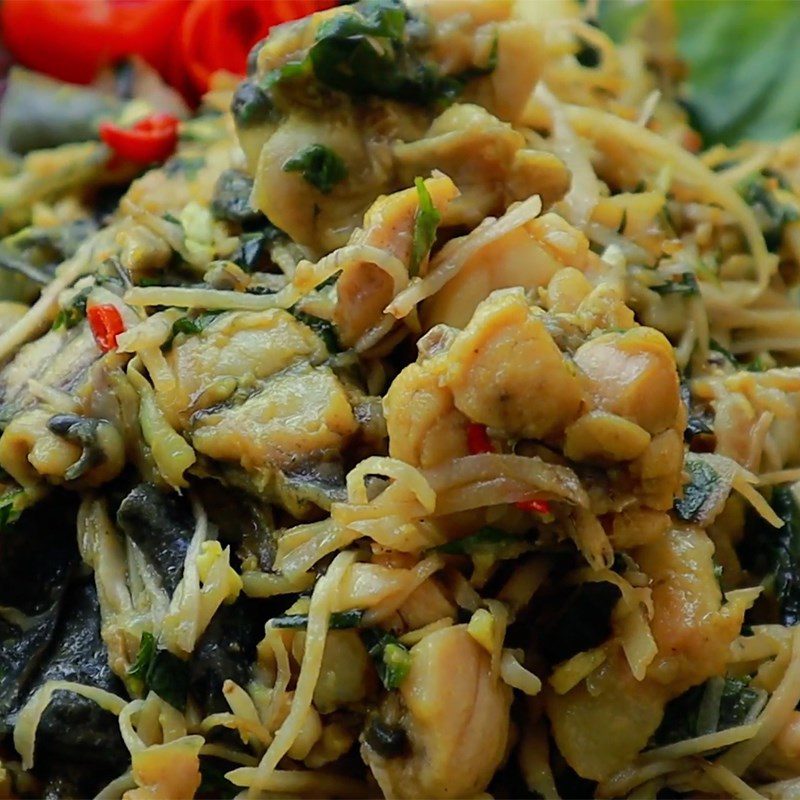 Step 4 Final product Frog stir-fried with banana flower