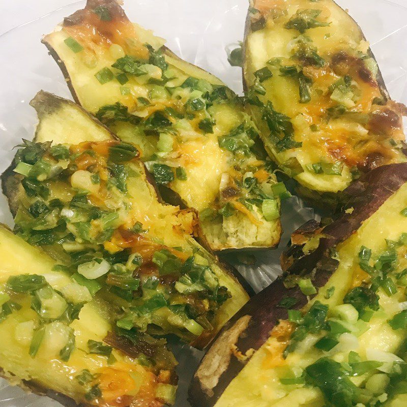 Step 3 Final Product Roasted sweet potatoes with onion oil and cheese using an air fryer