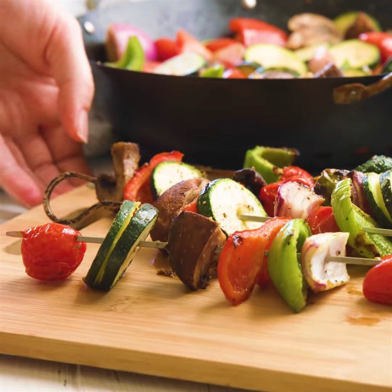 Step 4 Final product Skewered grilled vegetables in American style