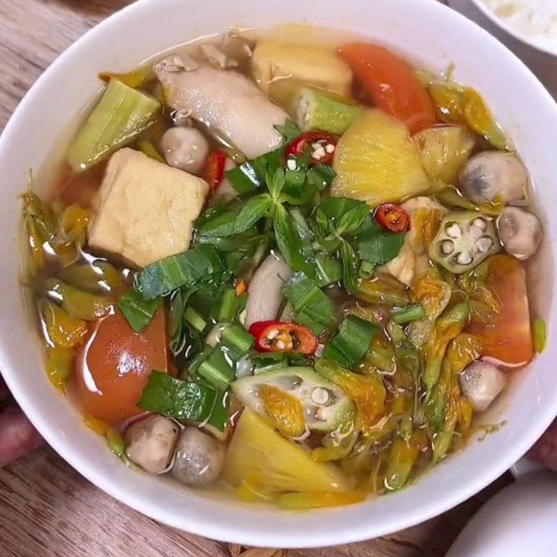 Step 5 Final Product Sour Soup with Water Lily Flower (Recipe shared from Tiktok Vegetarian Kitchen XANH)