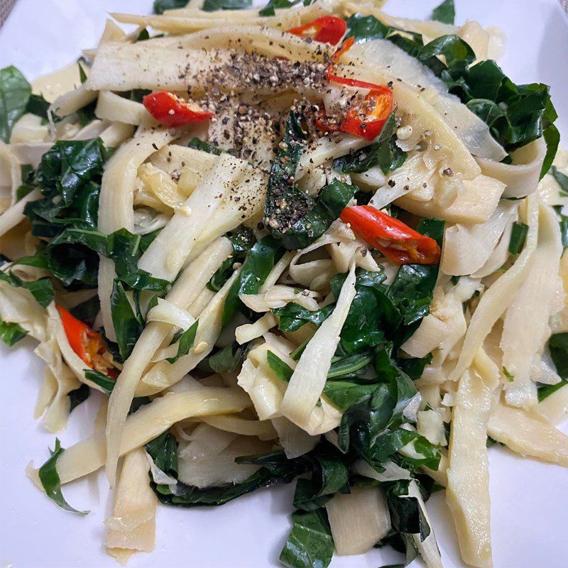 Step 3 Final Product Stir-fried bamboo shoots with betel leaves