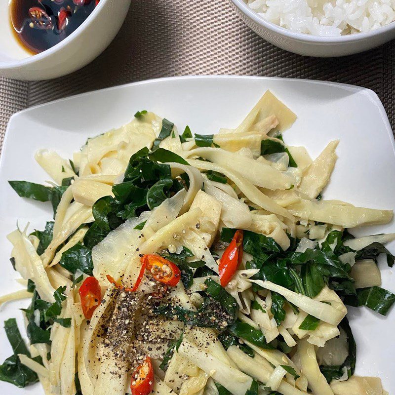 Step 3 Final Product Stir-fried bamboo shoots with betel leaves