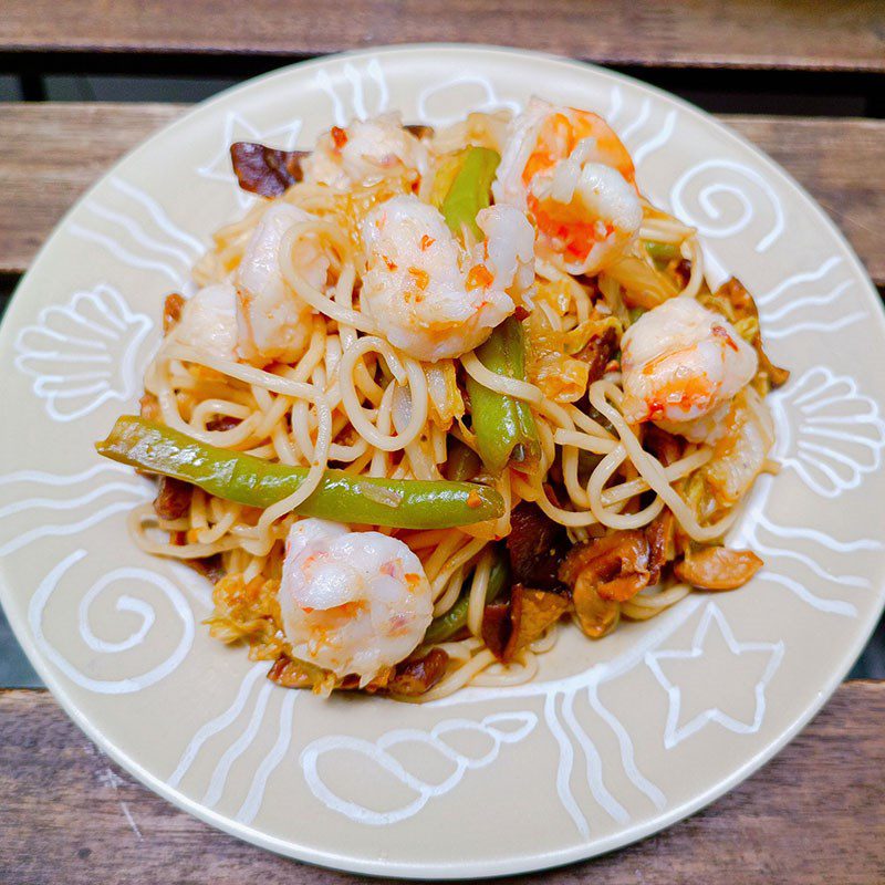 Step 4 Final product Korean stir-fried noodles with shrimp