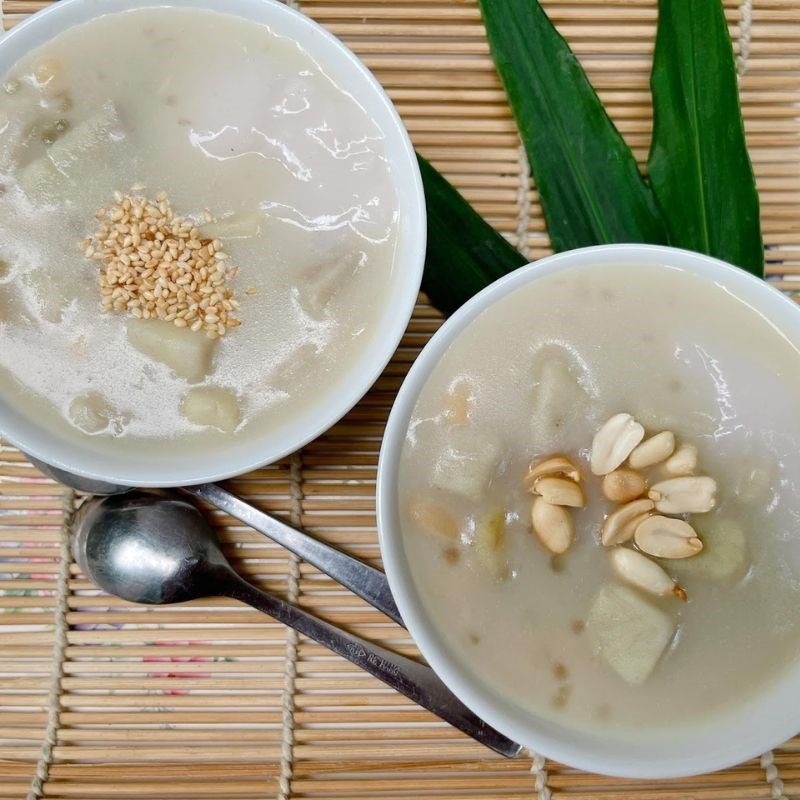 Step 4 Final Product White Bean and Taro Dessert with Shredded Coconut