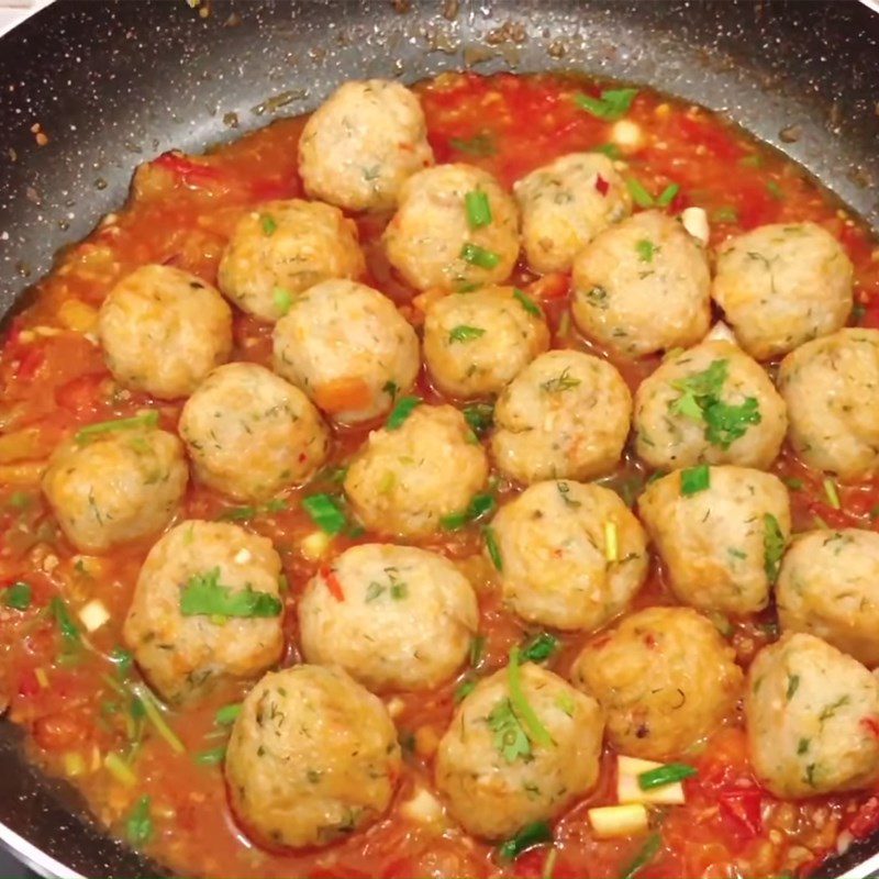 Step 6 Finished Product Snakehead fish cake with tomato sauce