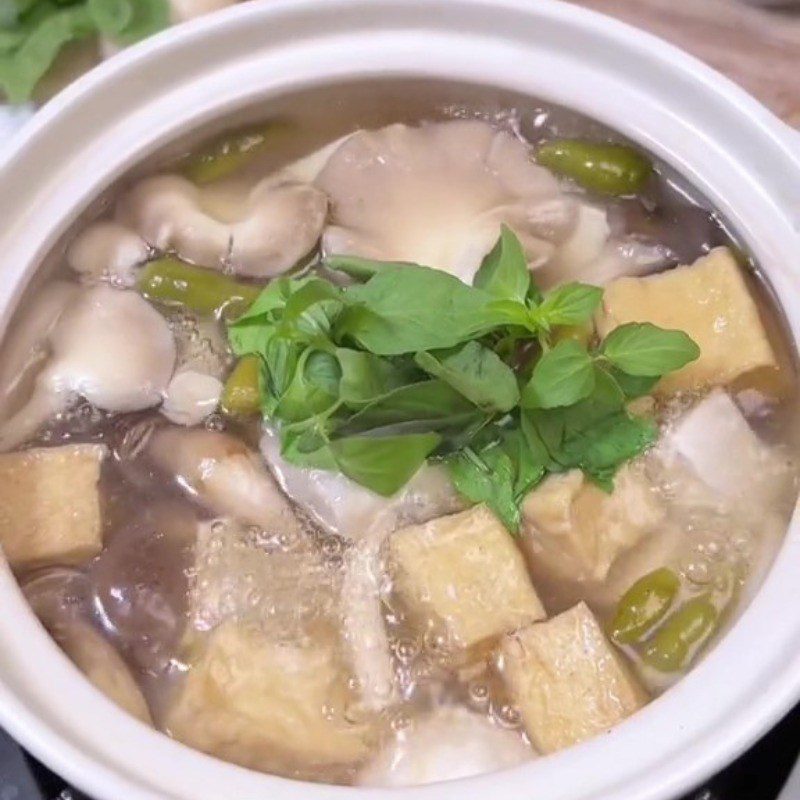 Step 5 Finished Product Mushroom Hot Pot with Vietnamese Basil