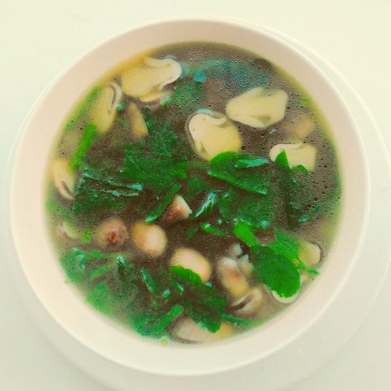 Step 3 Finished Product Straw Mushroom and Water Spinach Soup