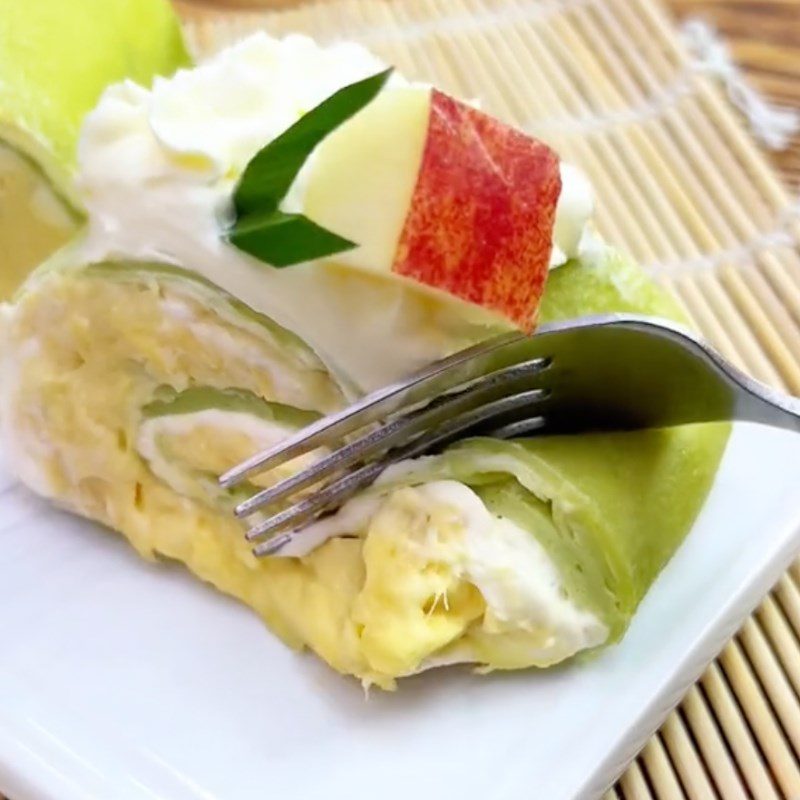 Step 5 Final product Durian crepe roll (Recipe from the TikTok channel Cooking with TasteVN)