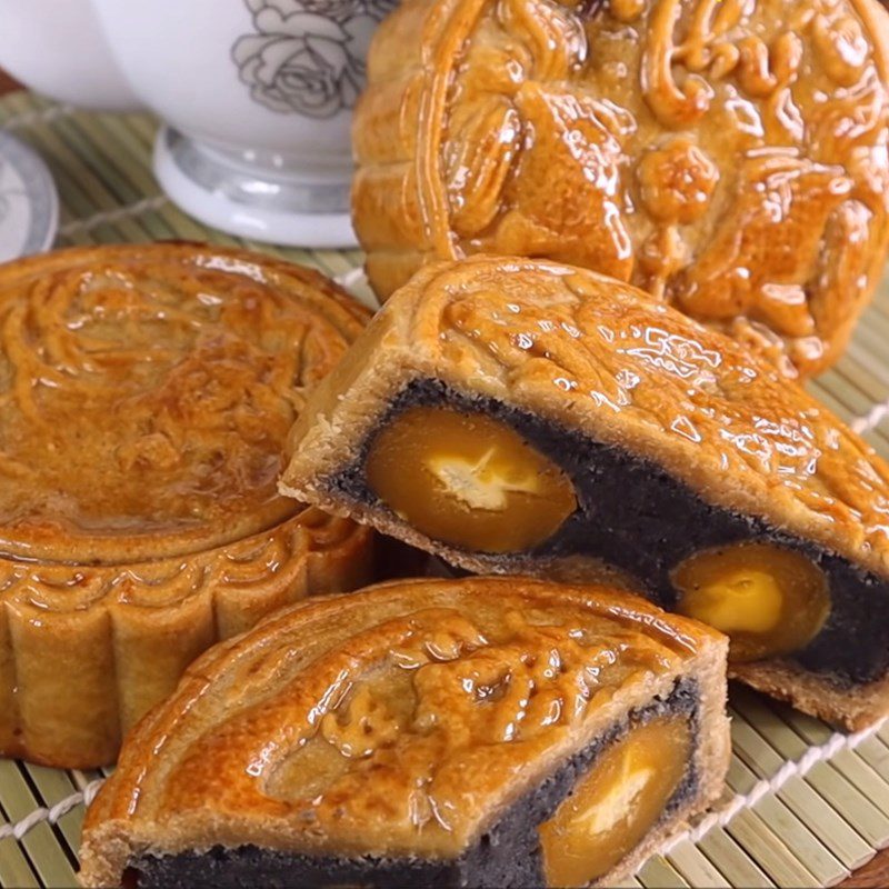 Step 8 Final Product Moon Cake with Black Sesame and Salted Egg Yolk