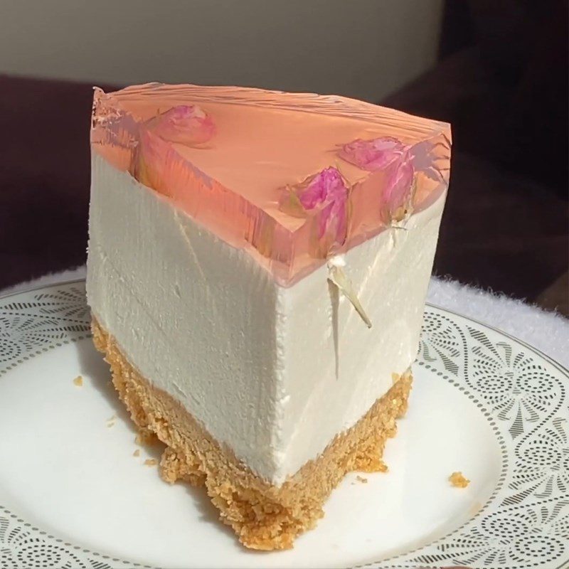 Step 9 Final Product White chocolate mousse cake with rose jelly