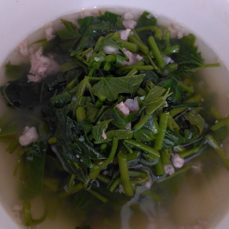 Step 3 Final product Sweet potato leaves soup with minced meat