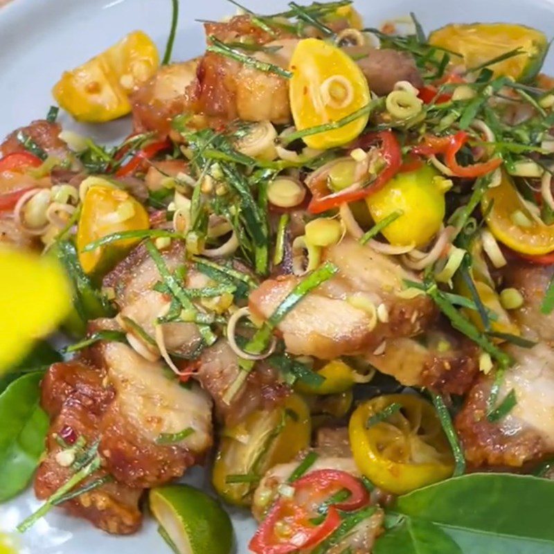 Step 4 Final product of fried pork belly with lemongrass and calamondin (Recipe shared from Tiktok Cooking with TasteVN)