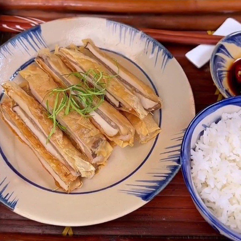 Step 5 Final product Dried tofu skin rolled with chicken thigh mushrooms