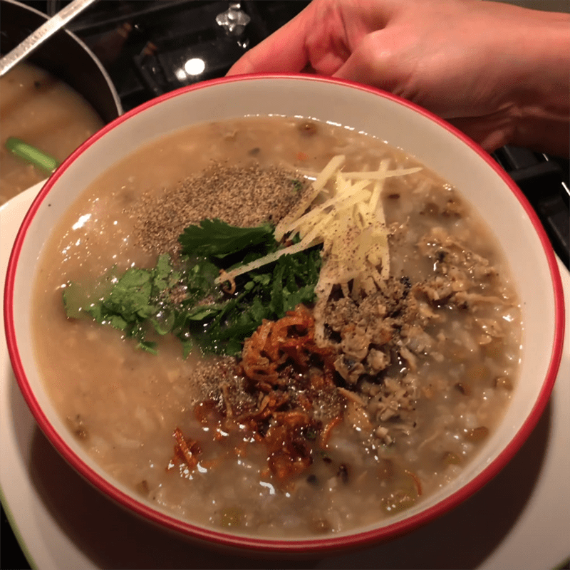 Step 5 Finished dish Green bean clam porridge