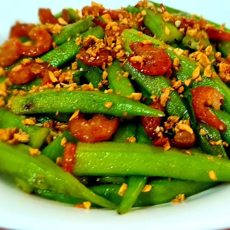 Step 4 Final product Stir-fried okra with dried shrimp