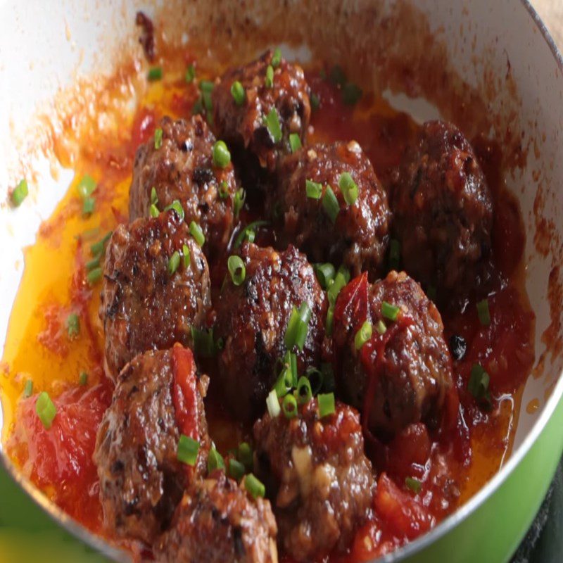 Step 7 Final Product Ground Beef Cheese Balls with Tomato Sauce