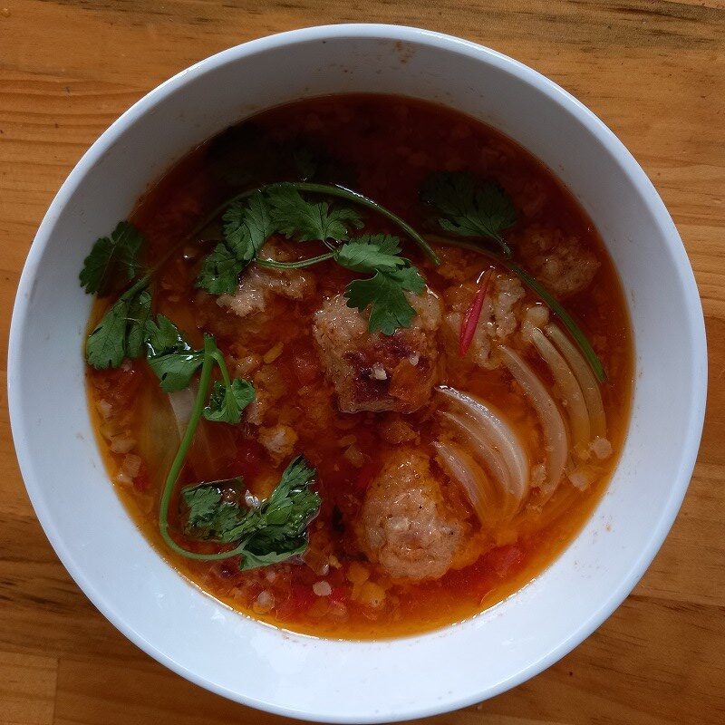 Step 5 Final Product Steamed Pork Meatballs in Tomato Sauce