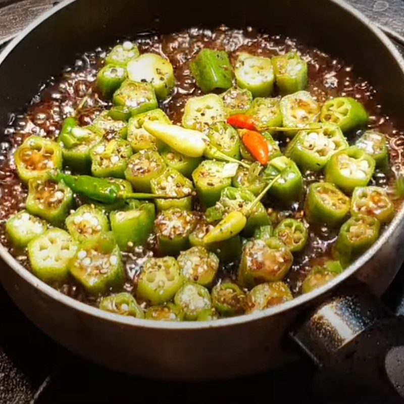 Step 4 Final Product Okra cooked in soy sauce