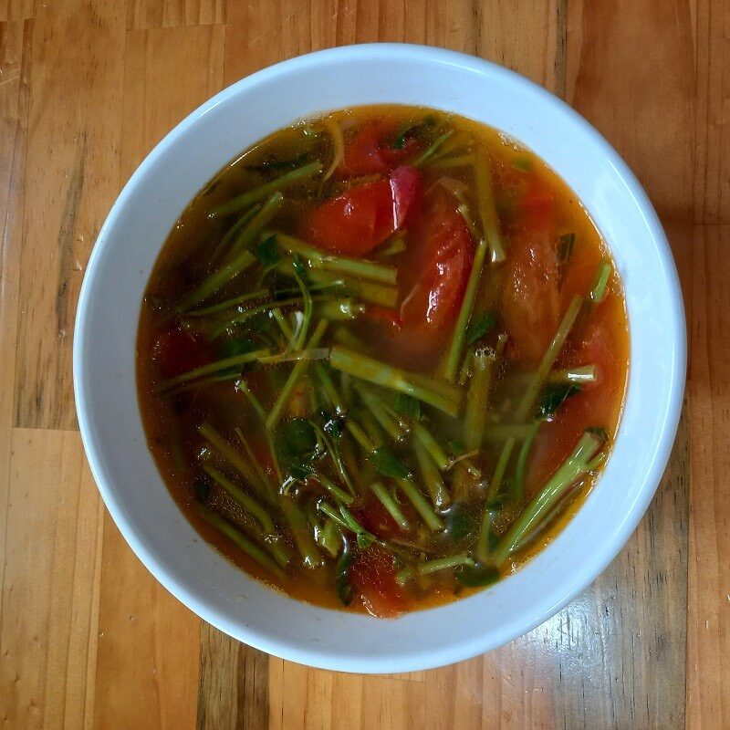 Step 4 Final product Sour shrimp soup with water spinach