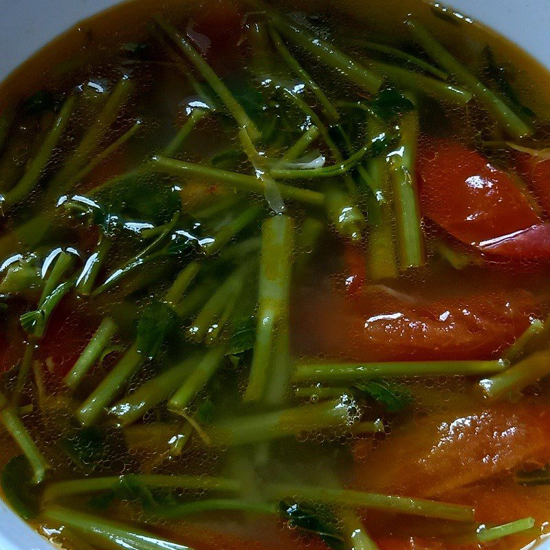 Step 4 Final product Sour shrimp soup with water spinach