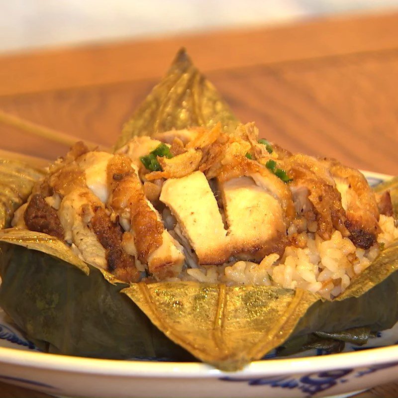 Step 6 Final Product Sticky Rice with Lotus Leaf Fried Chicken