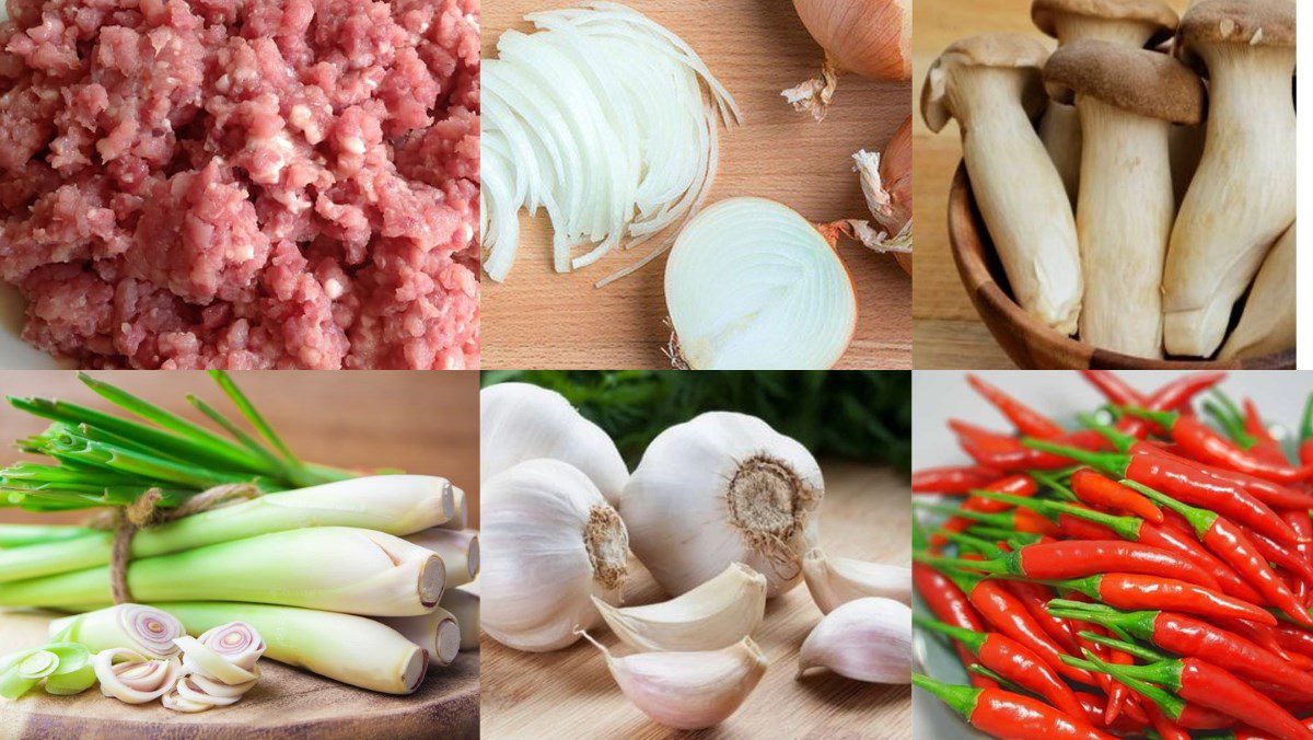 Ingredients for stir-fried minced meat with lemongrass