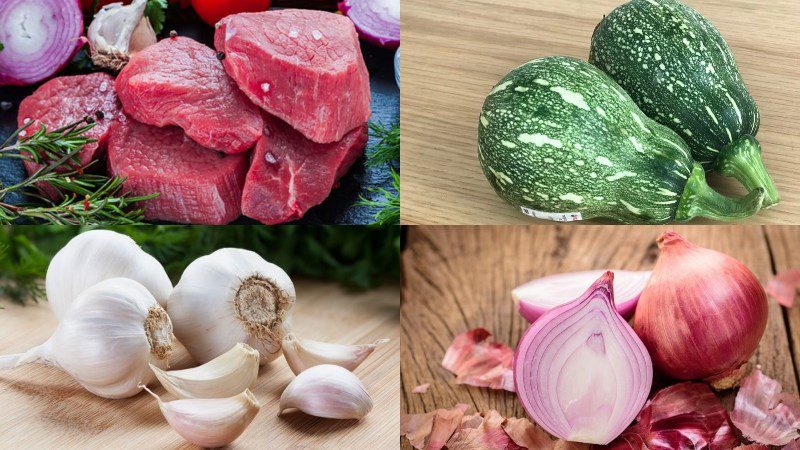 Ingredients for stir-fried beef with pumpkin