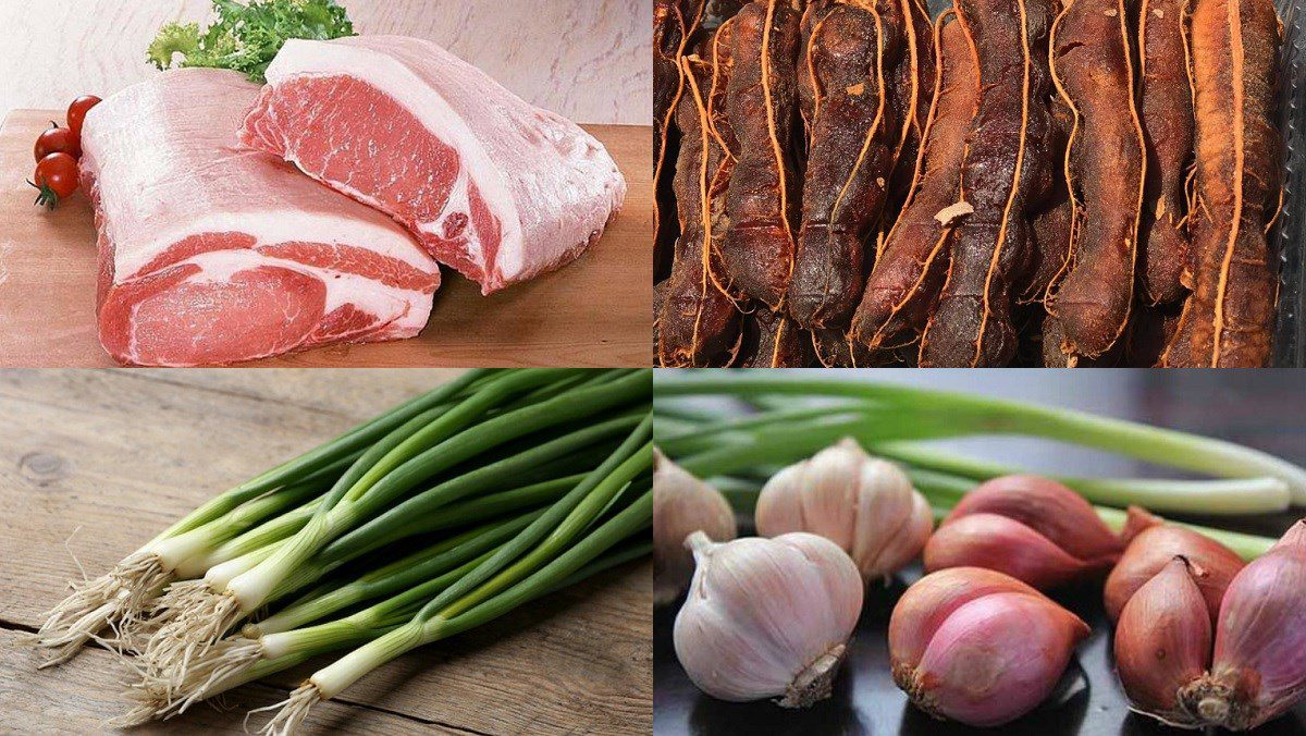 Ingredients for pork with tamarind sauce, pork with tamarind sauce