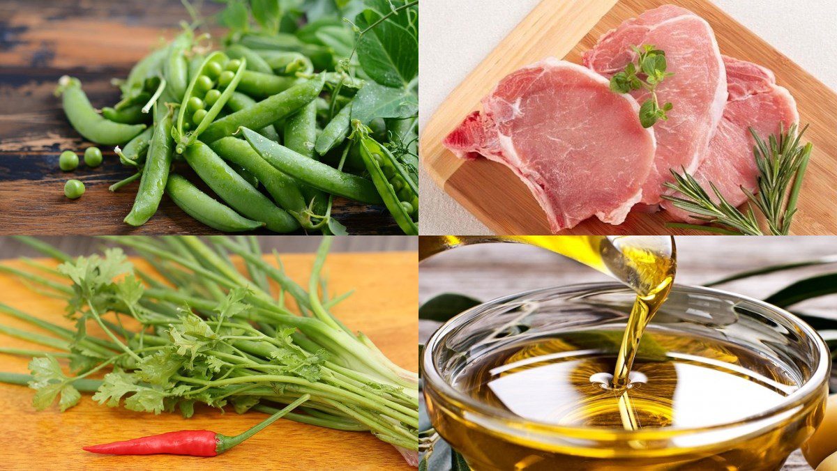 Ingredients for the dish of stir-fried peas with pork