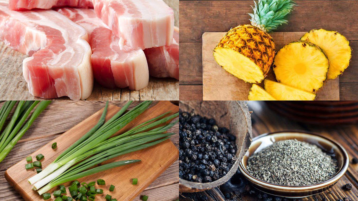 Ingredients for stir-fried pork with pineapple