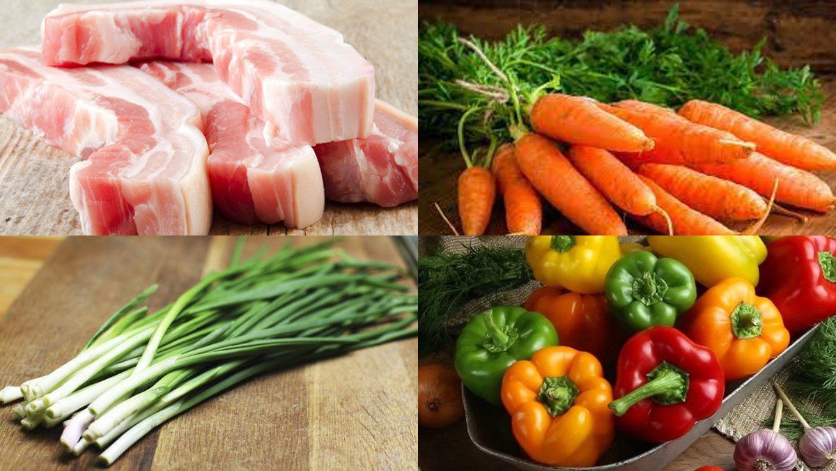 Ingredients for stir-fried pork with bell peppers