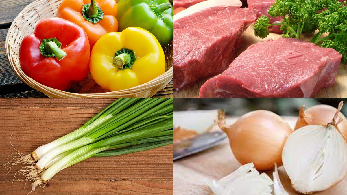 Ingredients for stir-fried pork with bell peppers