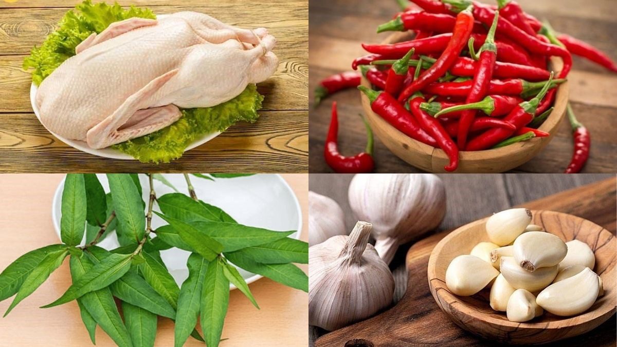 Ingredients for stir-fried duck with rice paddy herb