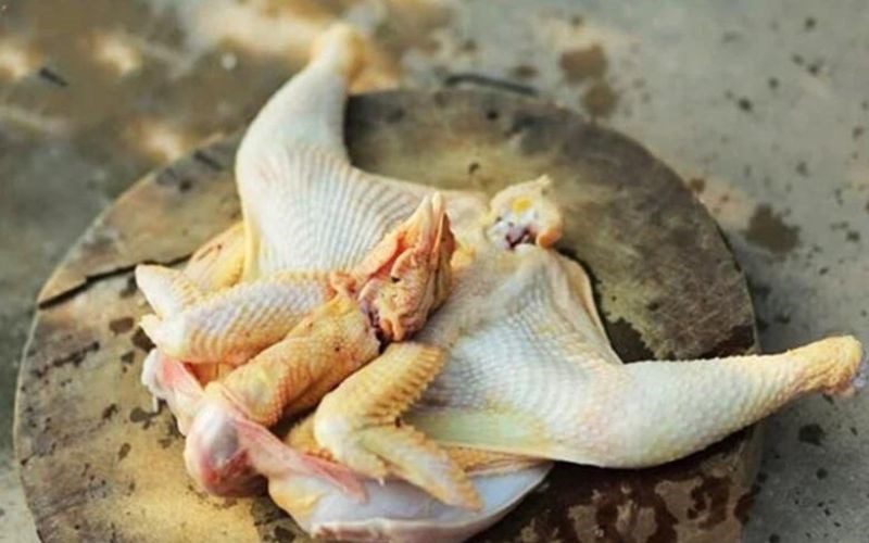 Preparing chicken and ingredients