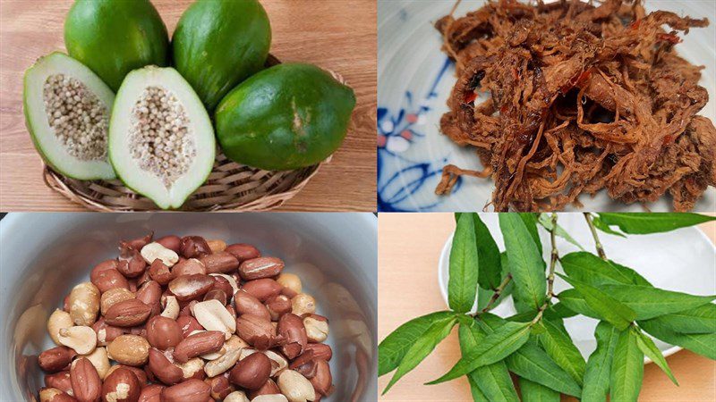 Ingredients for the salad with dried beef and papaya