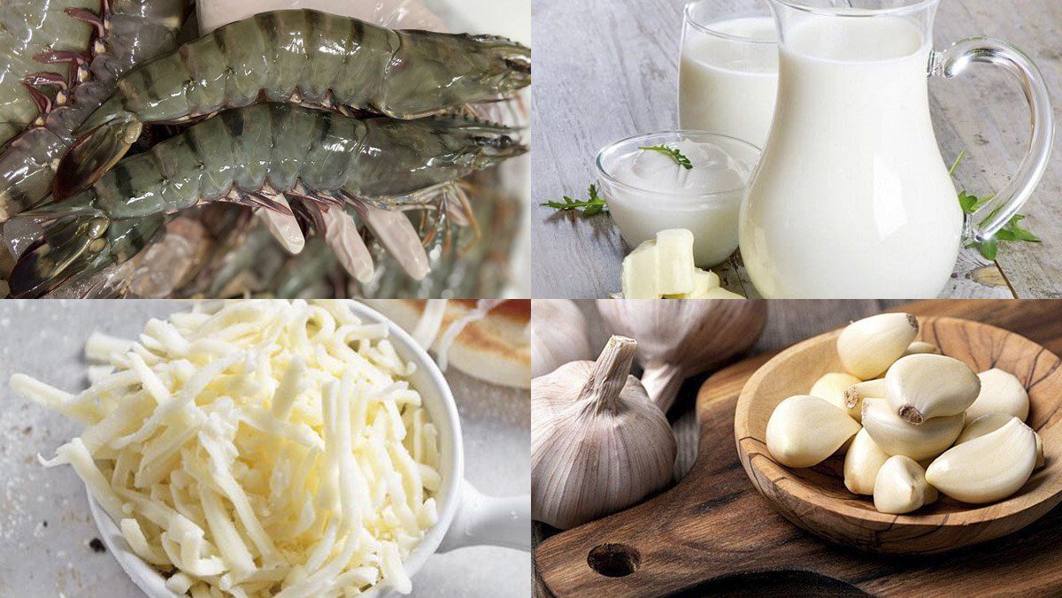 Ingredients for baked shrimp with cheese